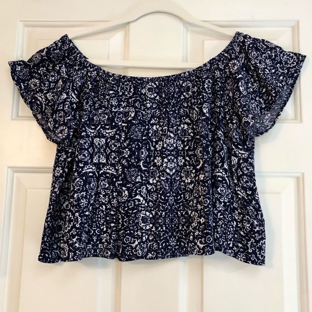 Lush Women’s Crop Top Midriff Blue Floral Top Size XL